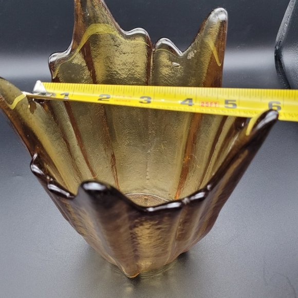 Vintage MCM Viking Glass Stretched Lotus Vase Amber Gold Mid-Century Mo… - Picture 6 of 7